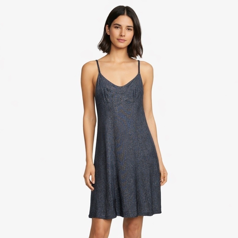 Only Hearts NYC Helena Stuart Women's Bias Slip Dress Blue/Silver Large